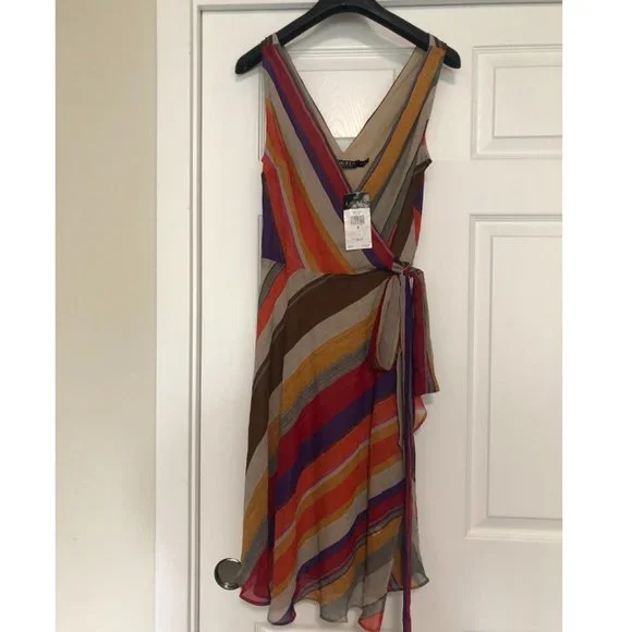 Ralph Lauren | Dresses | Ralph Lauren Chiffon Striped Wrap Dress Size 4 |  Poshmark